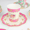 24 Pack | Vintage Mixed Floral Disposable Tea Cup And Saucer Set
