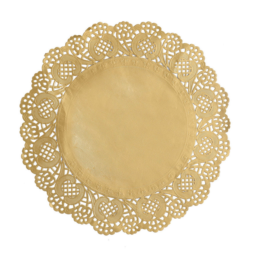 50 Pcs | 12inch Round Gold Lace Paper Doilies, Food Grade Paper Placemats#whtbkgd