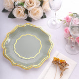 25 Pack Sage Green Disposable Salad Plates With Scalloped Gold Rim