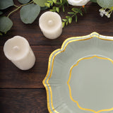 25 Pack Sage Green Disposable Salad Plates With Scalloped Gold Rim