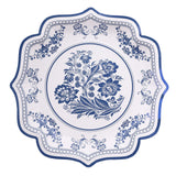 25 Pack White Blue 10inch Disposable Party Plates With Chinoiserie Florals and Scalloped Rims#whtbkgd