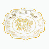 25 Pack White Gold Disposable Party Plates in French Toile Floral Pattern 10inch Paper