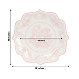 25 Pack White Pink Disposable Party Plates in French Toile Floral Pattern