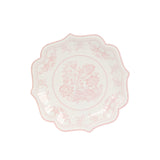 25 Pack White Pink Disposable Salad Plates in French Toile Floral Pattern#whtbkgd