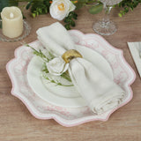 25 Pack White Pink Disposable Salad Plates in French Toile Floral Pattern