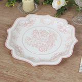 25 Pack White Pink Disposable Salad Plates in French Toile Floral Pattern