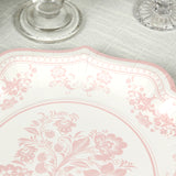 25 Pack White Pink Disposable Salad Plates in French Toile Floral Pattern