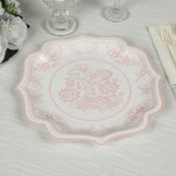 25 Pack White Pink Disposable Salad Plates in French Toile Floral Pattern