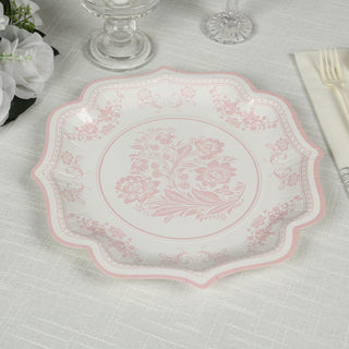 <h3 style="margin-left:0px;"><strong>Stunning French Toile Floral Print White Pink Paper Dessert Plates</strong>