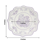 25 Pack White Lavender Lilac Disposable Salad Plates in French Toile Floral Pattern