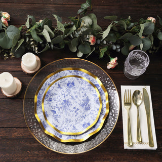 Create an Elegant Dining Experience with White/Blue Chinoiserie Disposable Dinner Plates