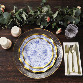 Convenience and Style with White/Blue Floral Round Plates