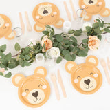 25 Pack Brown Teddy Bear Dessert Salad Paper Plates, 7inch Round Animal Eco-Friendly Baby Shower 