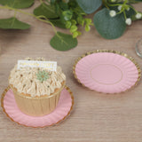 50 Pack Gold Scalloped Rim Mini Dessert Plates in Blush, Disposable Round Paper Party