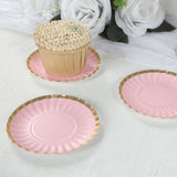 50 Pack Gold Scalloped Rim Mini Dessert Plates in Blush, Disposable Round Paper Party