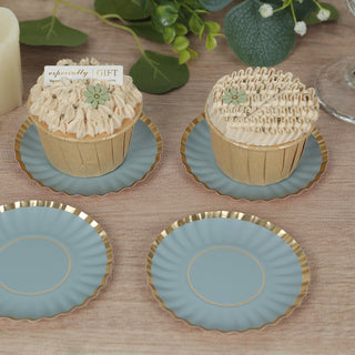 <h3 style="margin-left:0px;"><strong>Serve Your Tasty Treats in Style with Scalloped Rim Dusty Blue/Gold Tapas Plates</strong>