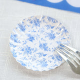 100 Pack White Blue French Toile Party Plates with Scalloped Rim