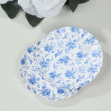 100 Pack White Blue French Toile Party Plates with Scalloped Rim