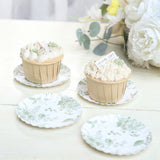 100 Pack White Sage Green French Toile Mini Party Plates with Scalloped Rim