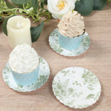 100 Pack White Sage Green French Toile Mini Party Plates with Scalloped Rim