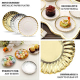 50 Pack Gold Scalloped Rim Mini Dessert Plates in Blush, Disposable Round Paper Party