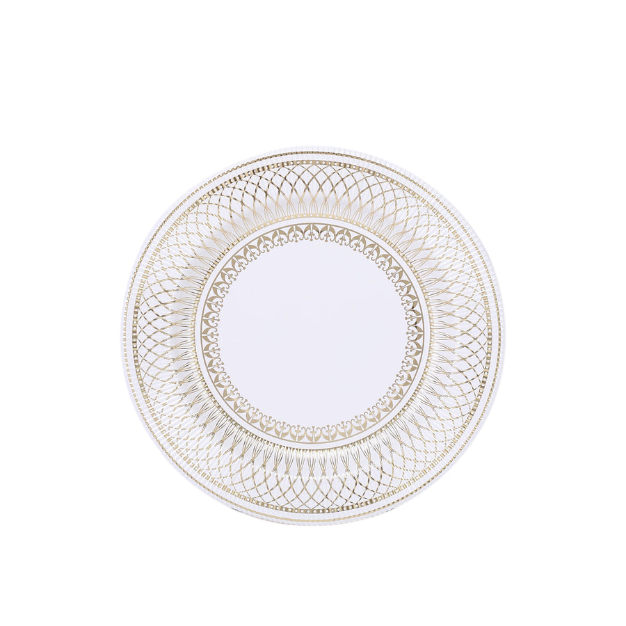 25 Pack | 8inch Gold / White Vintage Porcelain Style Disposable Salad Plates#whtbkgd