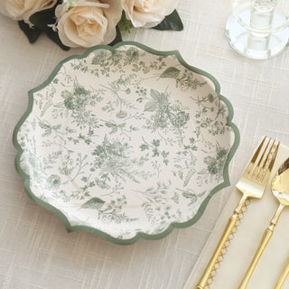 Elevate Your Table with White Sage Green Floral Leaf Print Plates