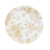 25 Pack White Gold French Toile Disposable Salad Plates#whtbkgd