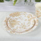 25 Pack White Gold French Toile Disposable Salad Plates