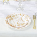 25 Pack White Gold French Toile Disposable Salad Plates