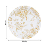 25 Pack White Gold French Toile Disposable Dinner Plates, 9inch Round Paper Party Plates