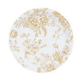 25 Pack White Gold French Toile Disposable Dinner Plates, 9inch Round Paper Party Plates#whtbkgd