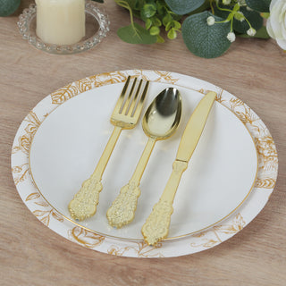 <span style="background-color:transparent;color:#000000;">White Gold French Toile Paper Dinner Plates</span>