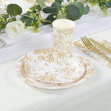 25 Pack White Gold French Toile Disposable Dinner Plates, 9inch Round Paper Party Plates