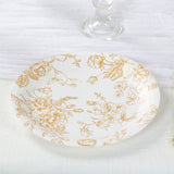 25 Pack White Gold French Toile Disposable Dinner Plates, 9inch Round Paper Party Plates