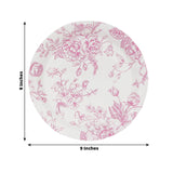 25 Pack 9" French Toile Paper Party Plates, Matte Pink and White Round Disposable Dinner Plates