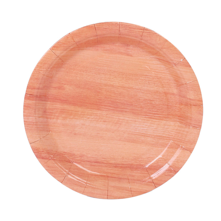 25 Pack | 10inch Natural Rustic Wood Grain Disposable Party Plates#whtbkgd