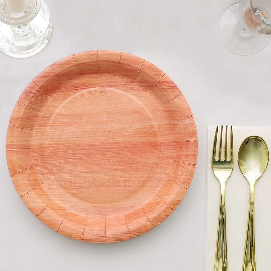 25 Pack | 10inch Natural Rustic Wood Grain Disposable Party Plates