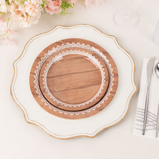 Convenience Meets Style with White Brown Wood Grain Print Disposable Party Plates