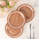 25 Pack Brown Wood Grain Print 9inch Disposable Party Plates With Floral Lace Rim, Round Paper