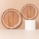 25 Pack Brown Wood Grain Print 9inch Disposable Party Plates With Floral Lace Rim, Round Paper