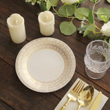 25 Pack White Disposable Salad Plates With Gold Basketweave Pattern Rim, 7inch Round Appetizer
