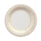 25 Pack White Disposable Party Plates With Gold Basketweave Pattern Rim, 9inch Round Dinner#whtbkgd