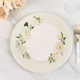 25 Pack White Sage Green Party Paper Plates with Floral Lined Rim, Disposable Dinner Plates