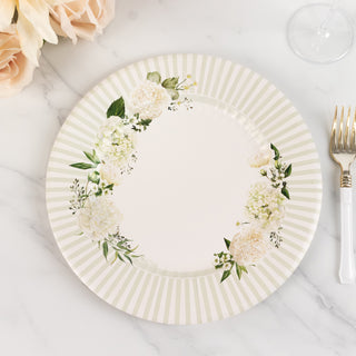 <span style="background-color:transparent;color:#111111;">White Sage Green Dinner Paper Plates with Floral Lined Rim</span>