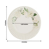 25 Pack White Sage Green Salad Paper Plates with Floral Lined Rim