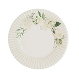 25 Pack White Sage Green Salad Paper Plates with Floral Lined Rim#whtbkgd