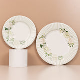 25 Pack White Sage Green Salad Paper Plates with Floral Lined Rim