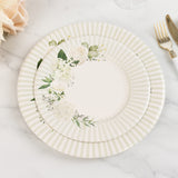 25 Pack White Sage Green Salad Paper Plates with Floral Lined Rim