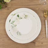 25 Pack White Sage Green Salad Paper Plates with Floral Lined Rim